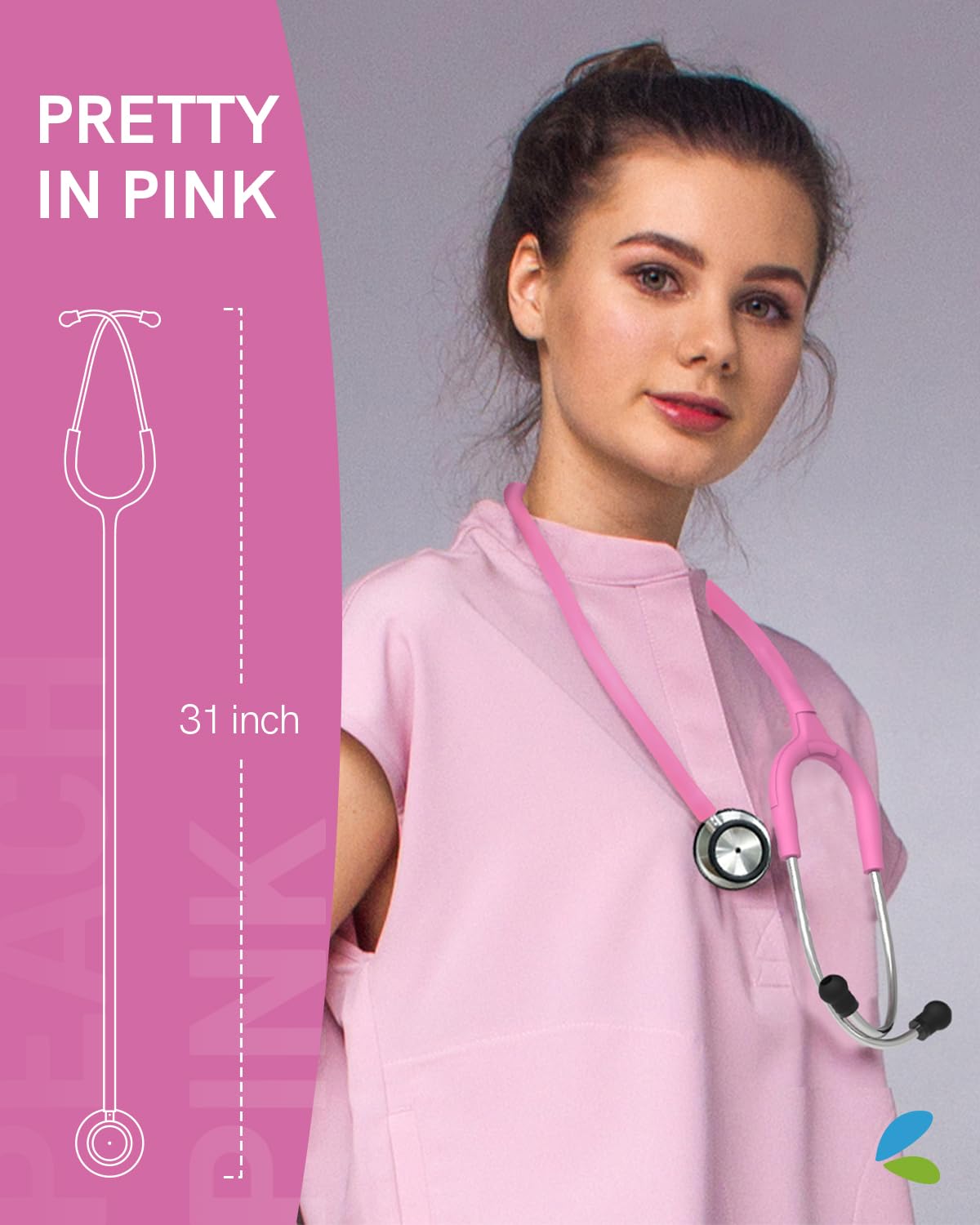 FriCARE Dual Head Stethoscope - Stethoscopes for Nurses, Medical Nursing Students, Paramedics/EMT/LVN/VNA Backup Estetoscopio, Smooth Hot Pink Tube, Stainless Steel Chestpiece