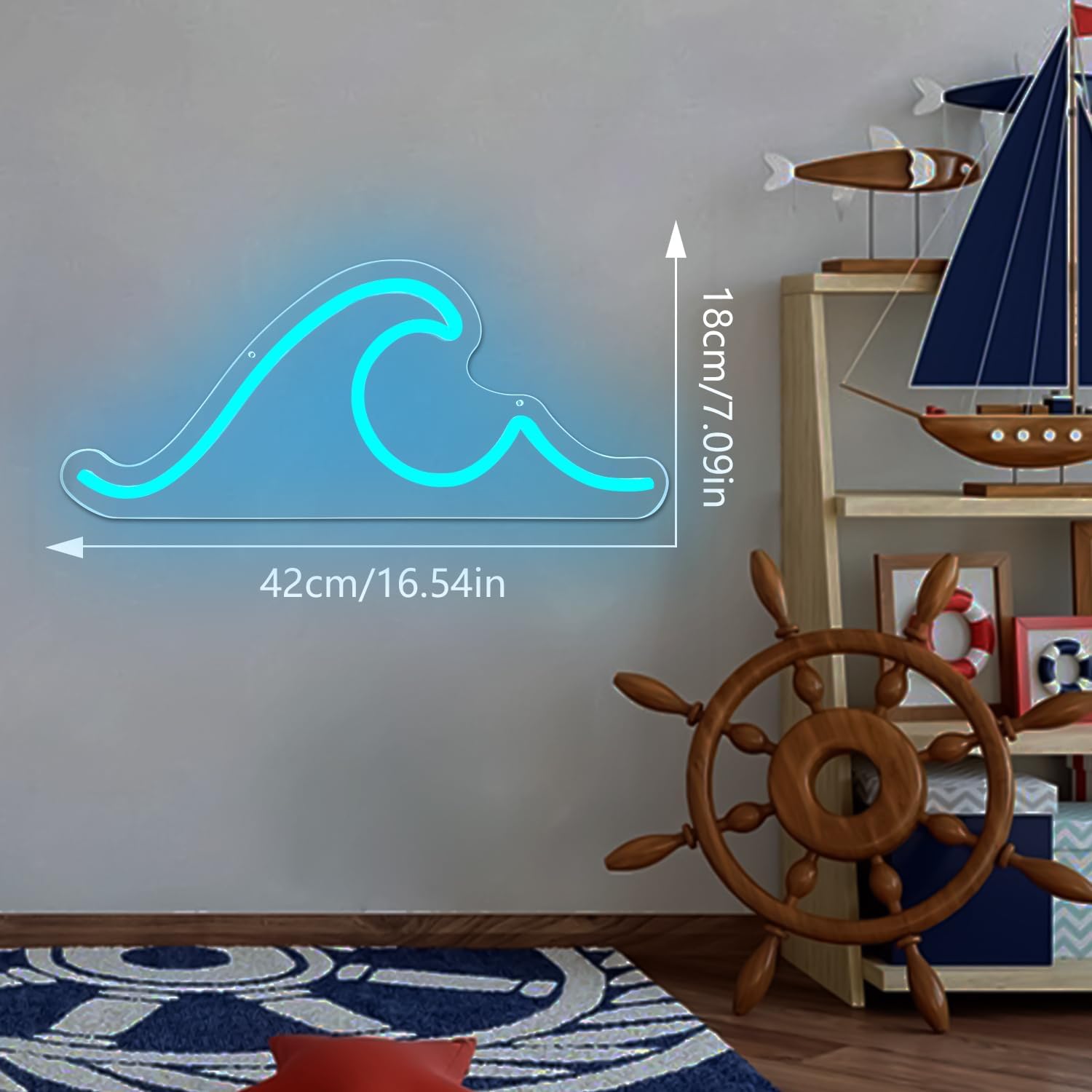 Ajoyferris Wave Neon Sign For Wall Decor Dimmable Led Neon Wave Sign Night Lights Led Wave Sign Ocean Neon Sign for Living Room Bedroom Office Bar Party Christmas Gift(16.5x7inch, Ice Blue) - Image 5