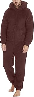 2024 - Pijama de Manga Larga de Lana Artificial para Hombre, Pijama Informal de Color sólido con Cremallera, Mono Holgado con Capucha, Pijama Informal de Invierno Mono De Compatible with Moto Hombre