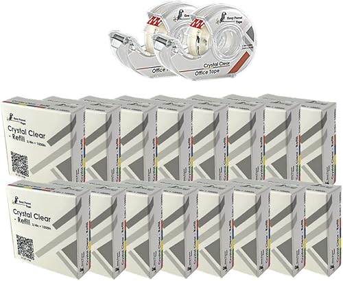 GreyParrot - Cinta de repuesto transparente para oficina, 16 recambios + 2 paquetes dispensadores, (34 pulgadas x 1000 pulgadas). para trabajos de