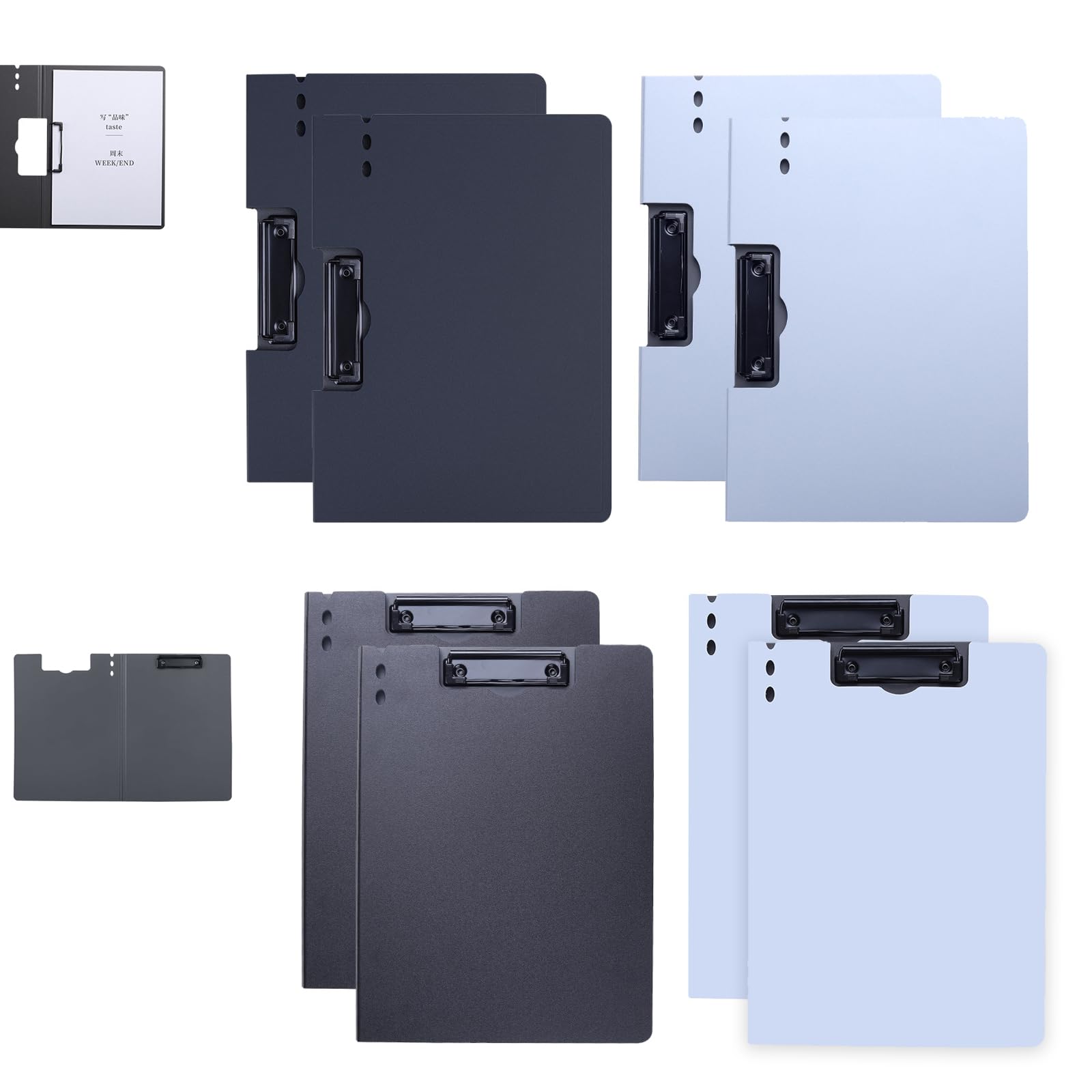 File Clipboard Folders Organizers Set of 8 A4 Clipboard Folder A4 Foldable Clipboards A4 Binder File Folder for Office School (Black+Blue-8 Piece)