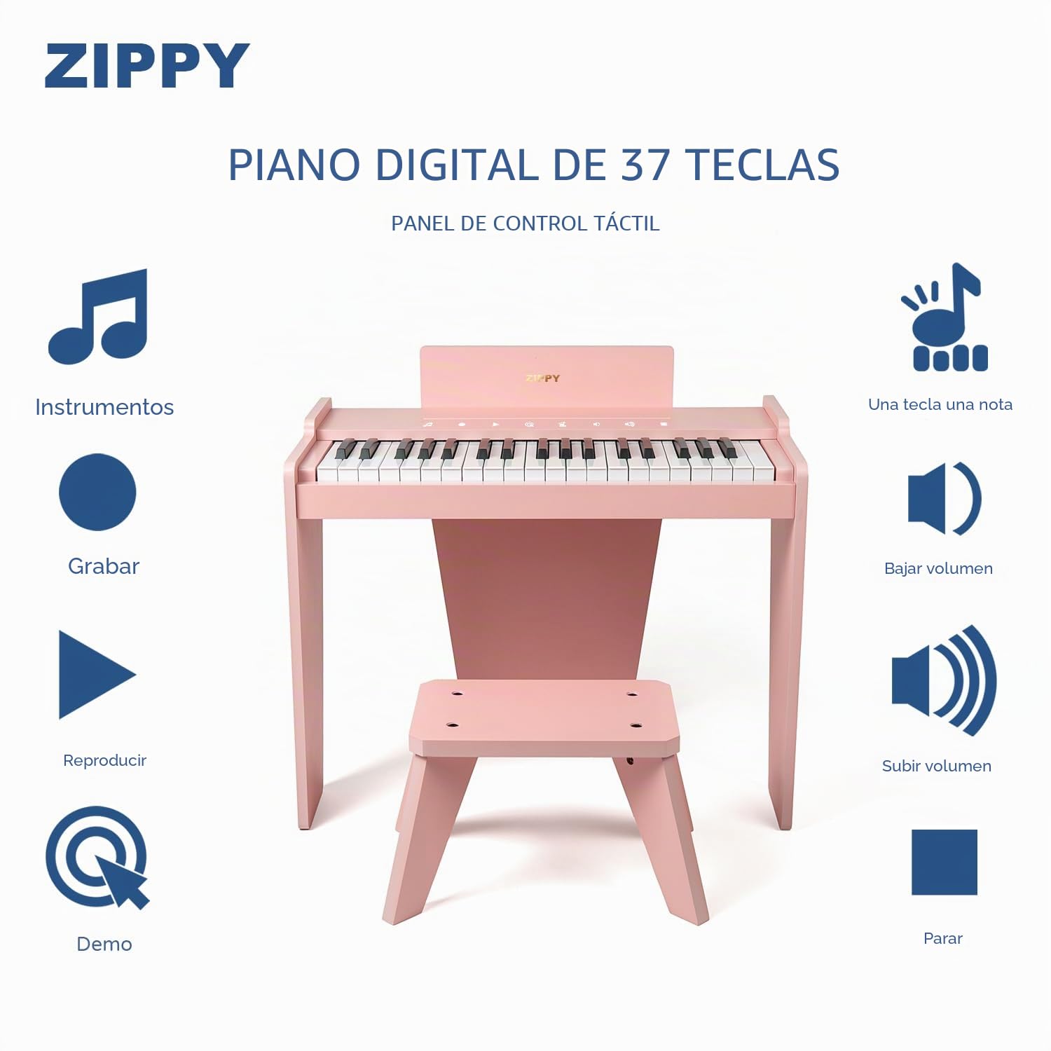 Teclado de Piano para niños, Piano Digital de 37 Teclas, Juguete de Instrumentos de Aprendizaje de música, Piano de Madera para 3 + niñas y niños (Rosa Plus)