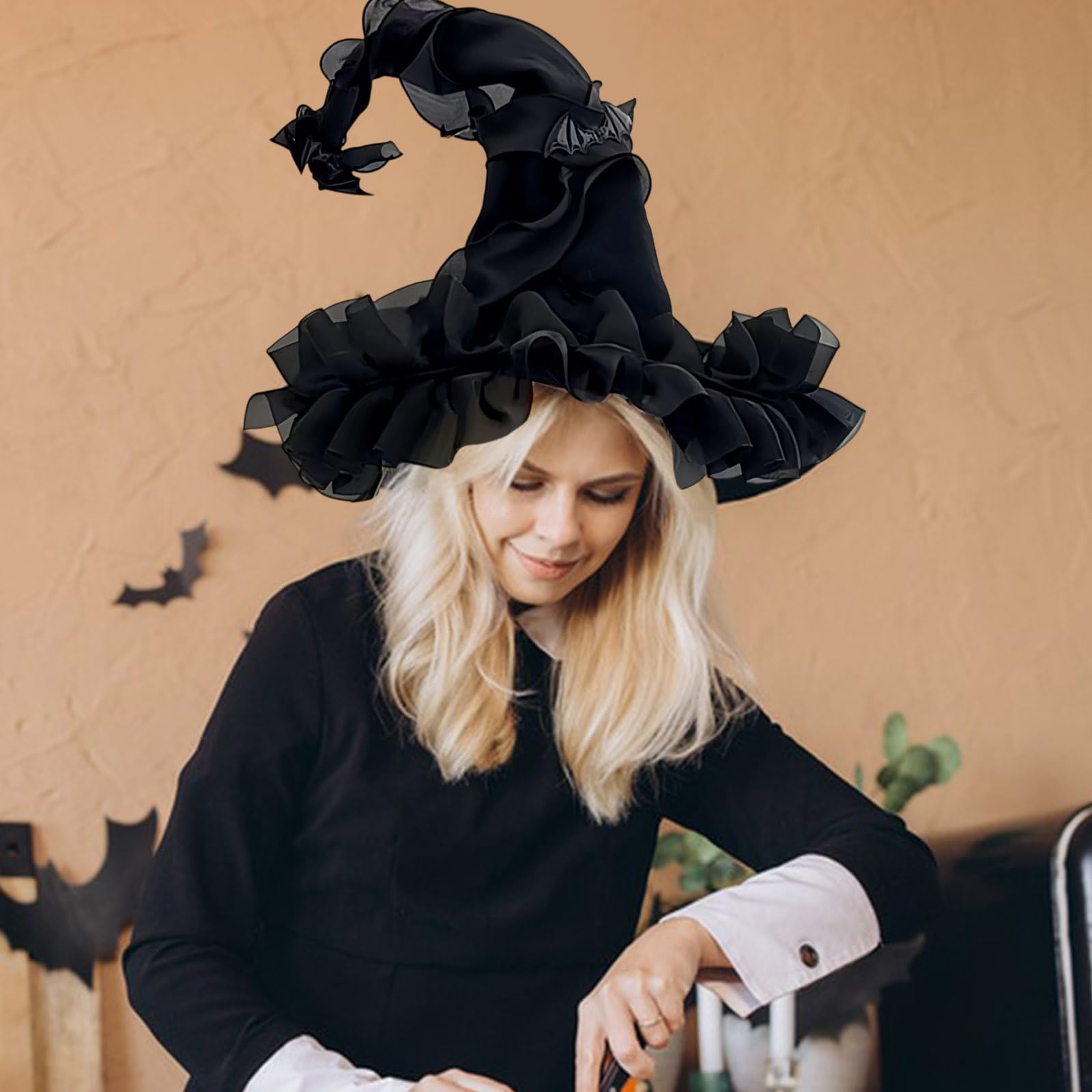 Regulowany kapelusz czarownicy na kostium na Halloween elastyczne opaski na głowę z oddychającym poliestrem składana konstrukcja dla dorosłych i dzieci oddychająca czapka kostiumowa