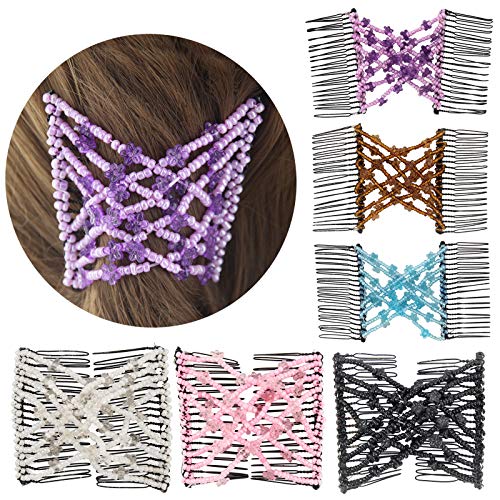 Yeshan Beads Hair Combs Magic Hair Clips for Women Stretchy Combs Double Hair Combs Hair Accessory,Pack of 6