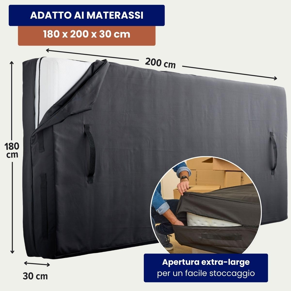 Dreamway - Custodia Protettiva per Materasso matrimoniale 180x200 - Resistente e Impermeabile - Perfetta per Trasloco, Stoccaggio o Trasporto - Certificata Oeko-Tex