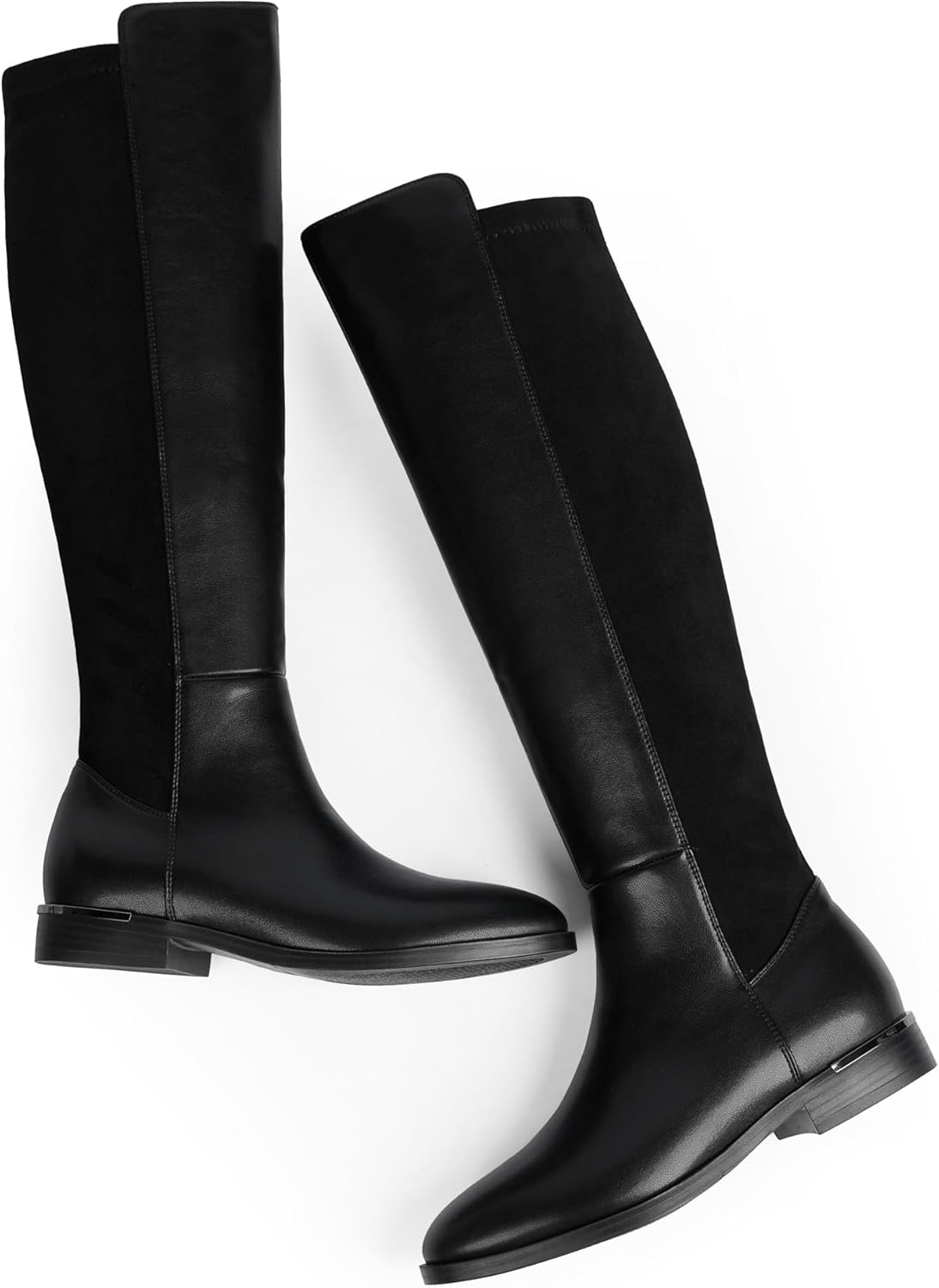 Modatope Knee High Boots Women Flat Rounded Toe Stretchy Boots Side Zipper Dress Tall Boot - Image 6