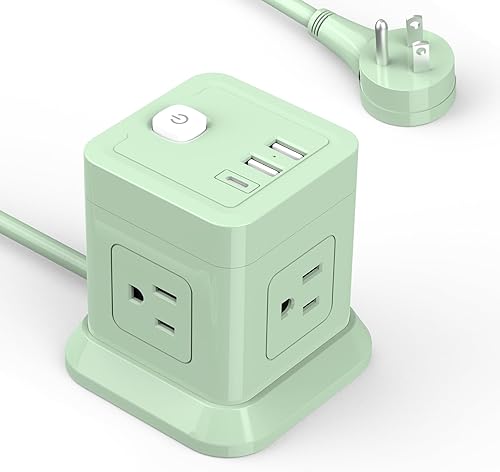 Miniatura 11 de Regleta de alimentación cúbica, FDTEK 4 salidas ampliamente espaciadas con 3 USB (1 USB C) Regleta de alimentación de enchufe plano con cables de