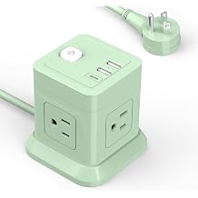 Cube Power Strip, FDTEK 4 Widely Spaced Outlet with 3 USB 1 USB C Flat Plug Power Strips with Long Extension Cords Space Save Compact Portable for Travel Home Office Cruise ETL Listed- 10FT Green