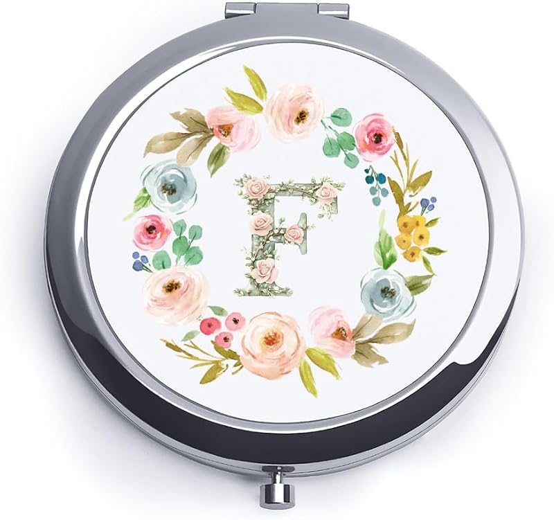 Espelho compacto personalizado QUSTGO redondo com tema floral, ampliação 1X e 2X, 1 unidade