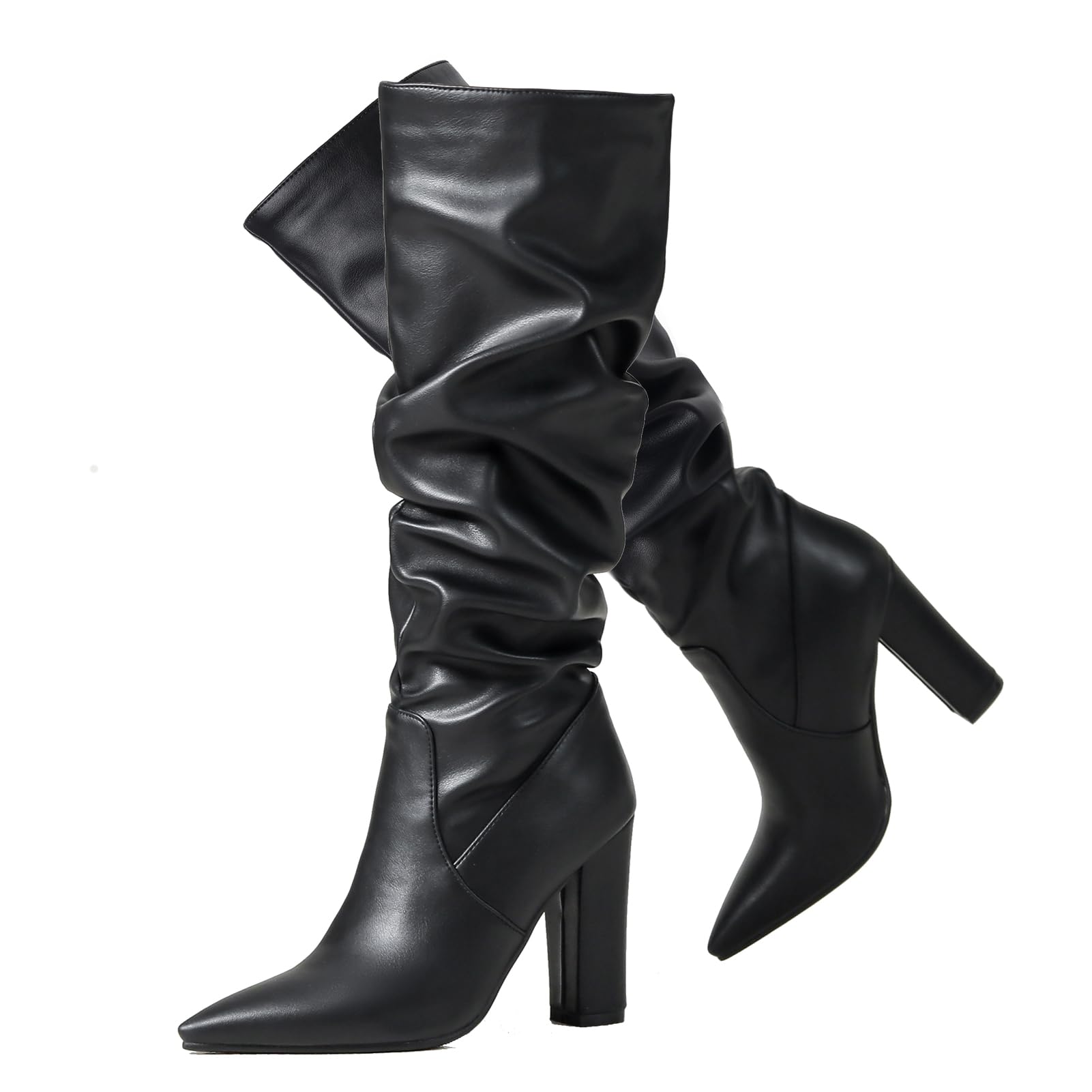 Womens Knee High Boots Slouchy Ruched Wide Calf Fall Shoes