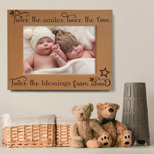 Miniatura 5 de KATE POSH - Dos veces las sonrisas, dos veces el amor, dos veces las bendiciones de arriba - Marco de fotos grabado de madera natural - Marco