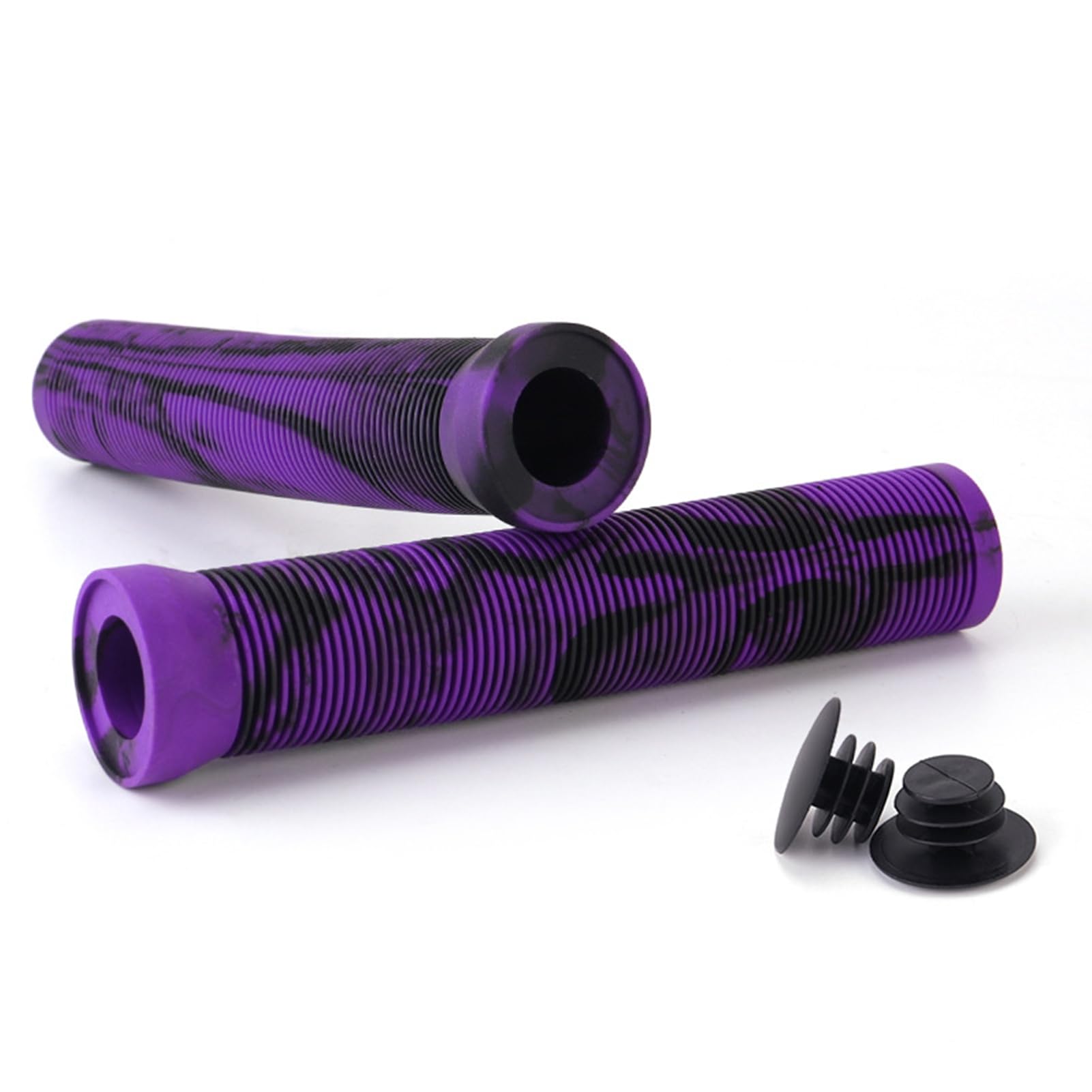 Wilitto Scooter Grips with Bung Ends, Soft Rubber Flangeless Handlebar Grips for Stunt Scooters, MTB, BMX, Urban Bike, Tricycle, Wheelchair - Purple — image 1
