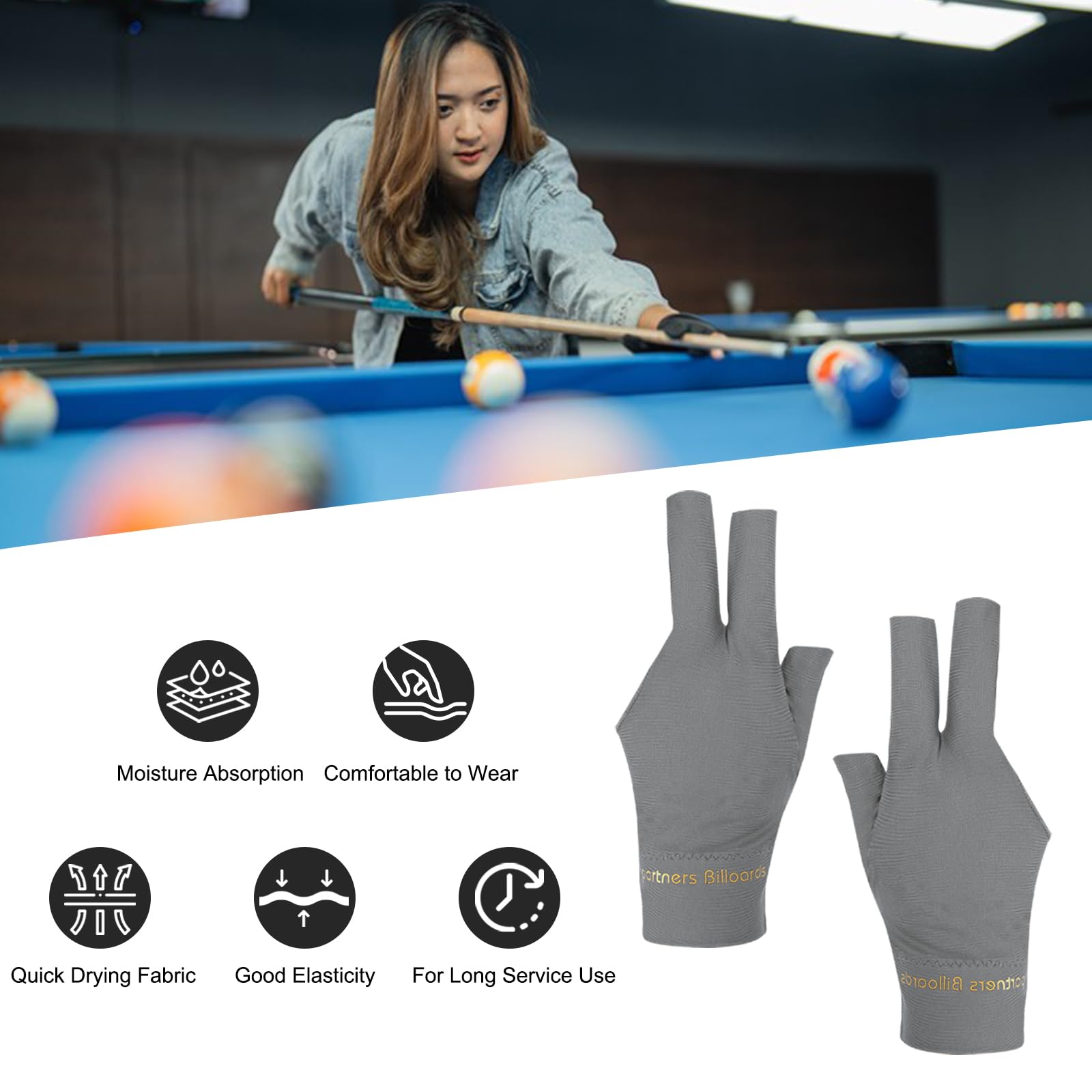 PATIKIL 10pcs 3 Finger Pool Glove Right Hand Billiard Gloves Pool Cue Accessories Grey - Image 4