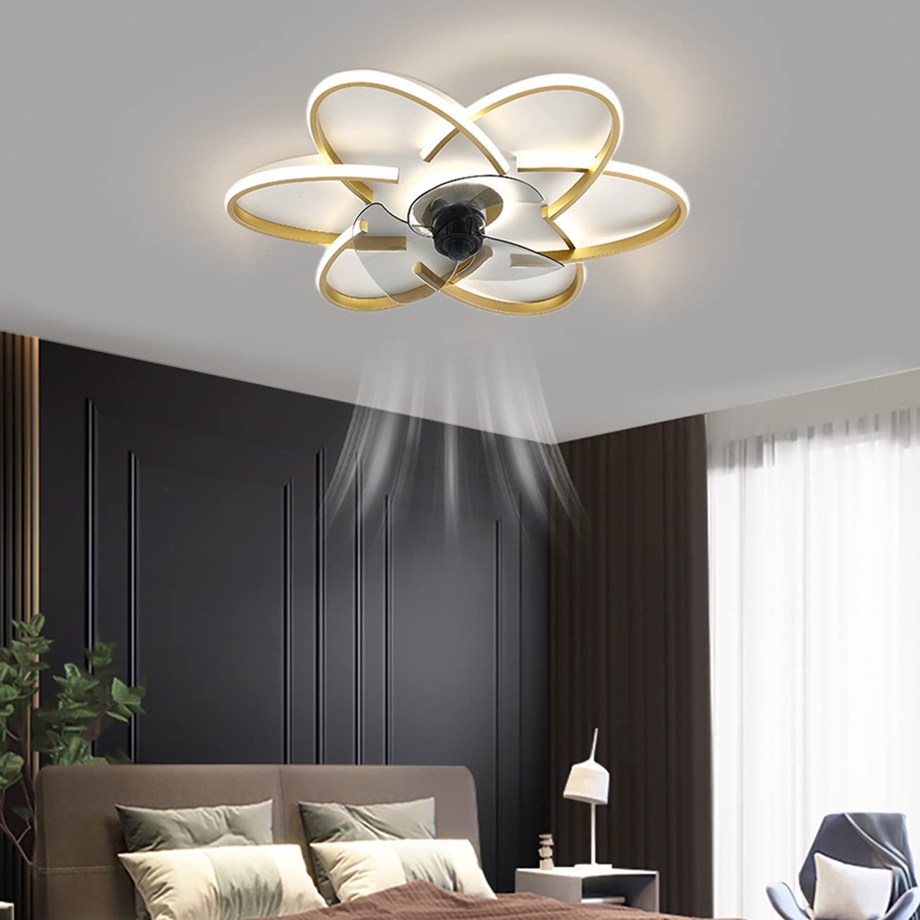 HXYSXHJUO Fan Lights, Fans with Ceililights Silent 3 Speeds Remote Control and App Led Ceilifan Lights Timer for Bedroom Liviroom Diniroom Lighting/D/B
