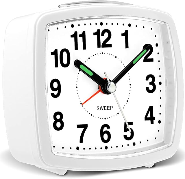 HOPSEM Alarm Clocks Bedside Battery Powered Silent Clocks for Bedrooms Non Ticking Small Clock Clear Display Easy to Read Snooze Night Light for Home Travel