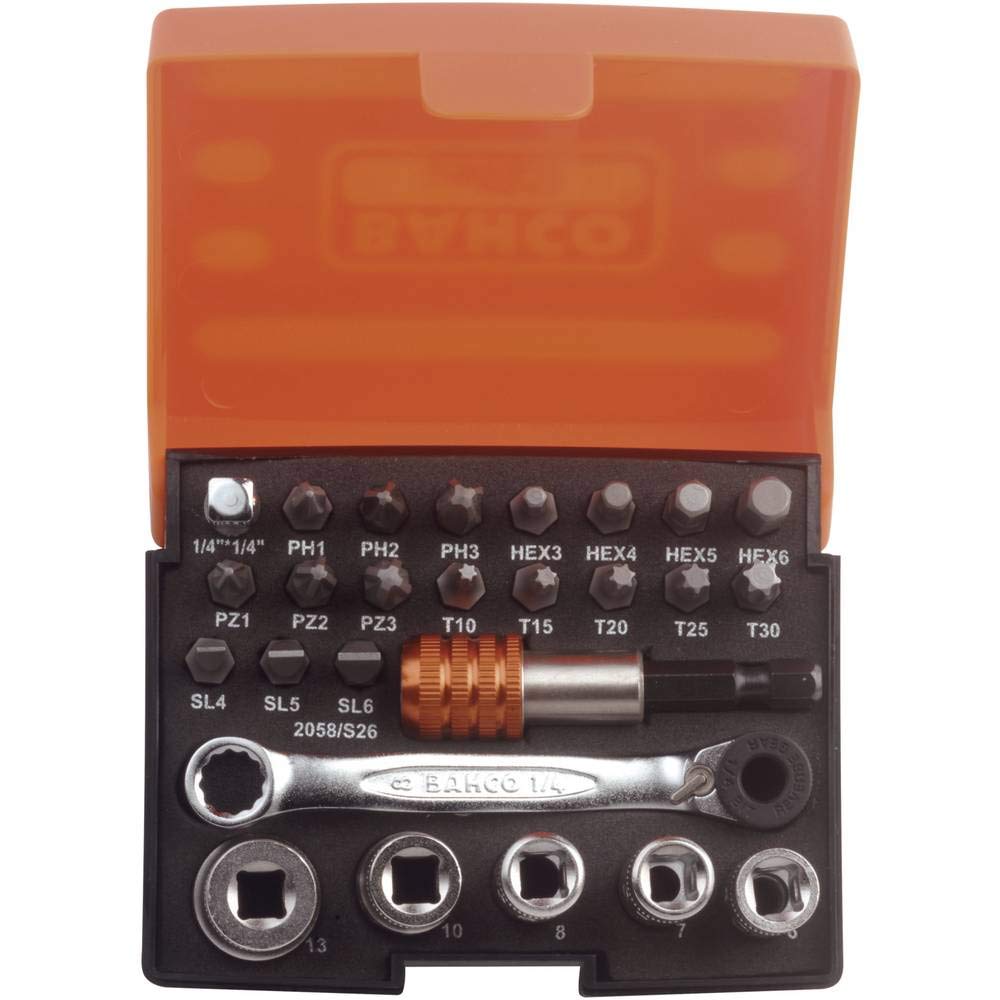 Bahco 2058/S26 Ratchet Socket Bit Set, 26 Pieces