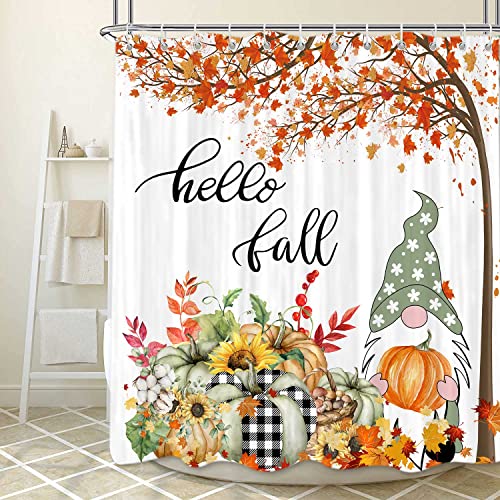Fall-Gnomes-Shower-Curtain-for-Bathroom-Autumn-Thanksgiving-Day-Maple-Leaf-Harvest-Fabric-Shower-Curtains-Set-Red-Teal-Farmhouse-Pumpkin-Restroom-Decor-Accessories-with-Hooks-72X-72-inch Fall Gnomes Shower Curtain for Bathroom Autumn Thanksgiving Day Maple Leaf Harvest Fabric Shower Curtains Set Red Teal Farmhouse Pumpkin Restroom Decor Accessories with Hooks 72X 72 inch