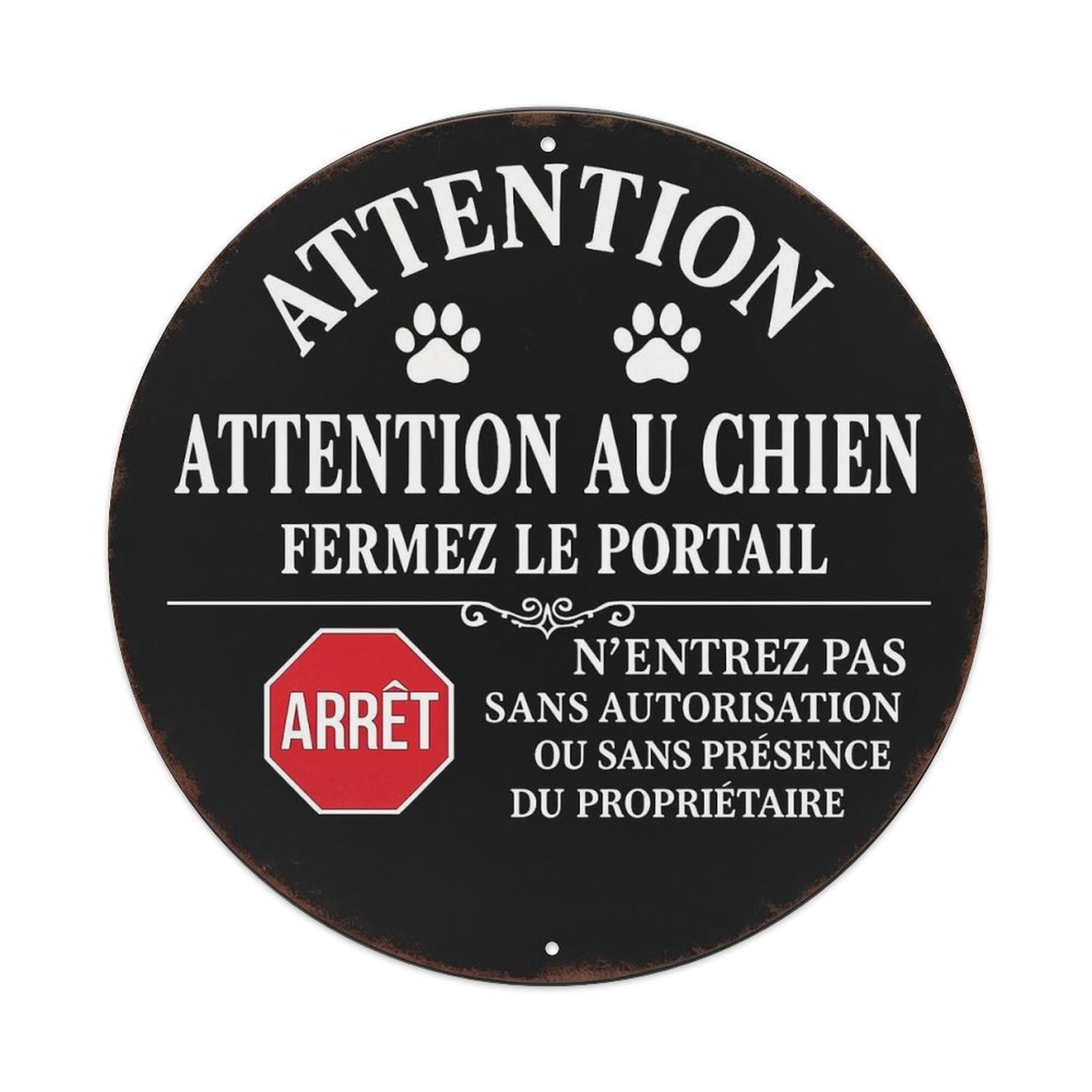 Attention Au Chien Fermez Metal Tin Sign Plaque