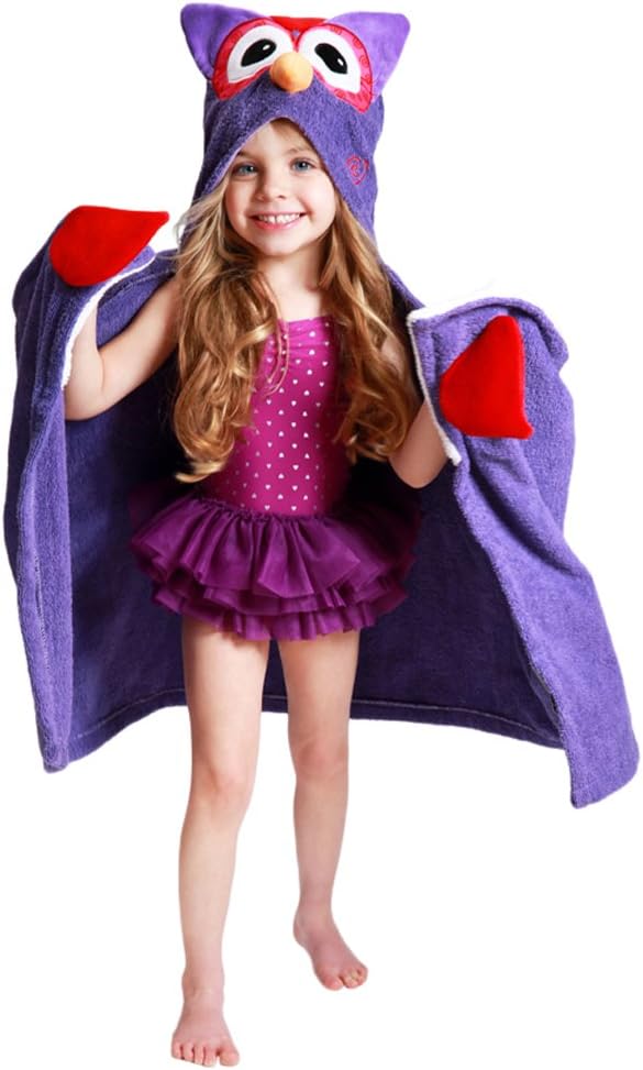 Zoocchini 100 Percent Cotton Kids Hooded Towel, Olive the Owl