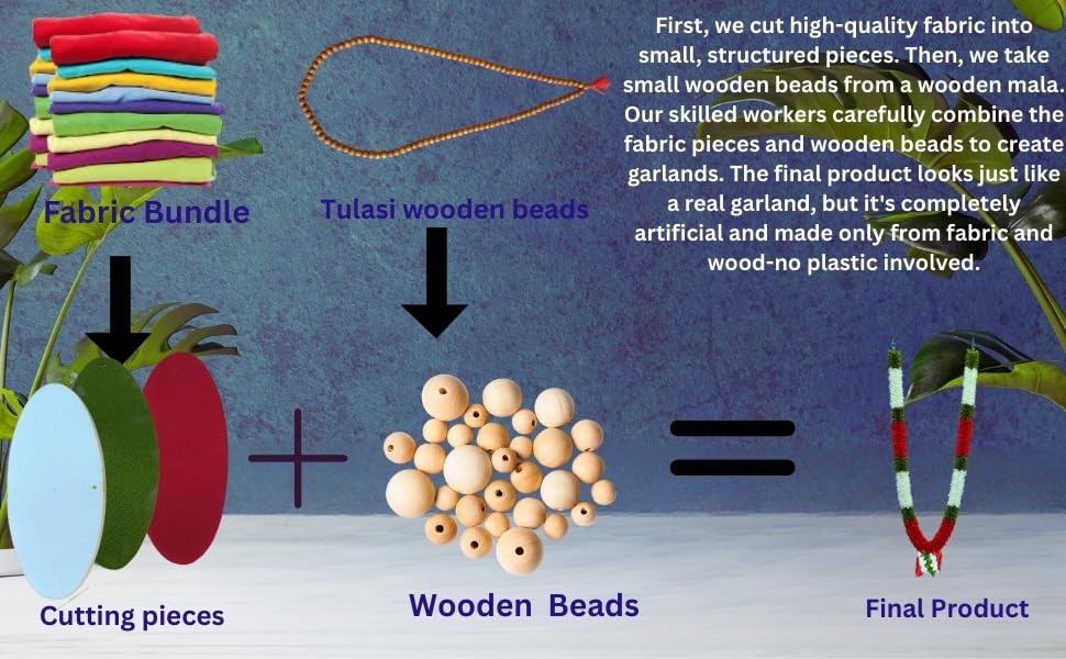 C nuw Artificial Handmade Garland Long Lasting Mala for Decoration with Wooden Beads and Fabric WG2 Green, White, Red Colour 3