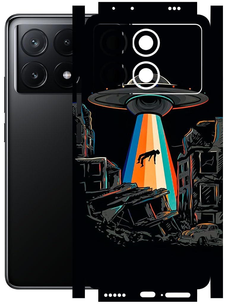 compatible for poco x6 pro (5g) - mobile back skin sticker - lamination - back screen guard protector film wrap (coverage - back+camera+sides) (design - alien invade)
