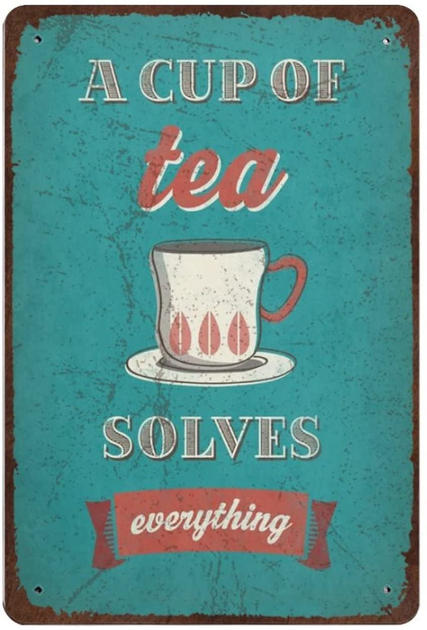 Targa in latta vintage decorazione da parete a cup of tea solves everything tea divertenti decorazioni per bar, casa, bar, pub, ristoranti, fattoria, 20 x 30 cm
