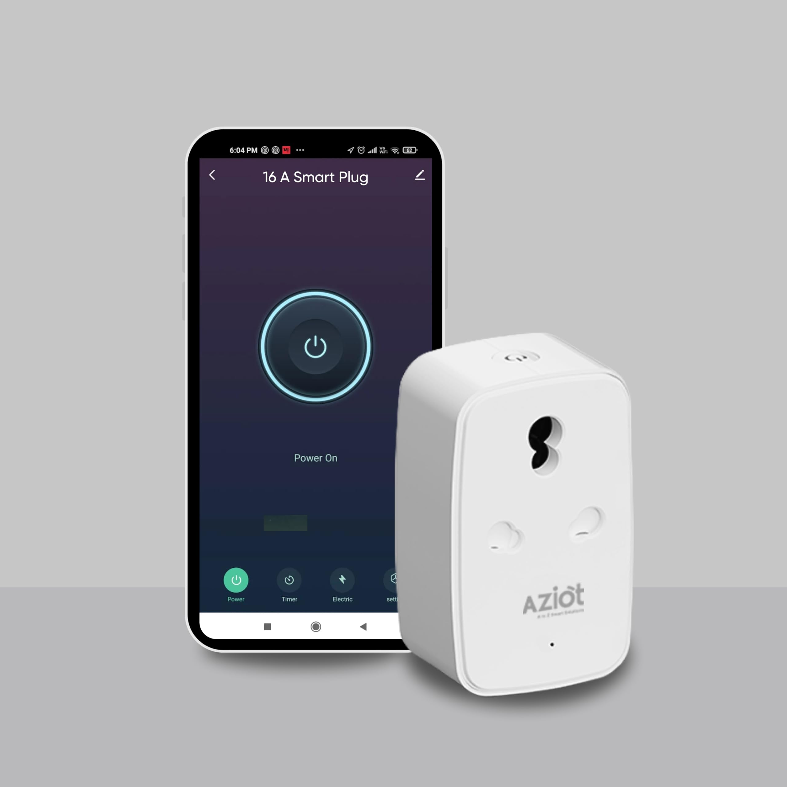 AZIOT 16A Smart Plug with Energy Monitoring, WiFi & Bluetooth, Suitable for Large Appliances like Geysers, Microwave Ovens, Air Conditioners. Works with Alexa & Google Home