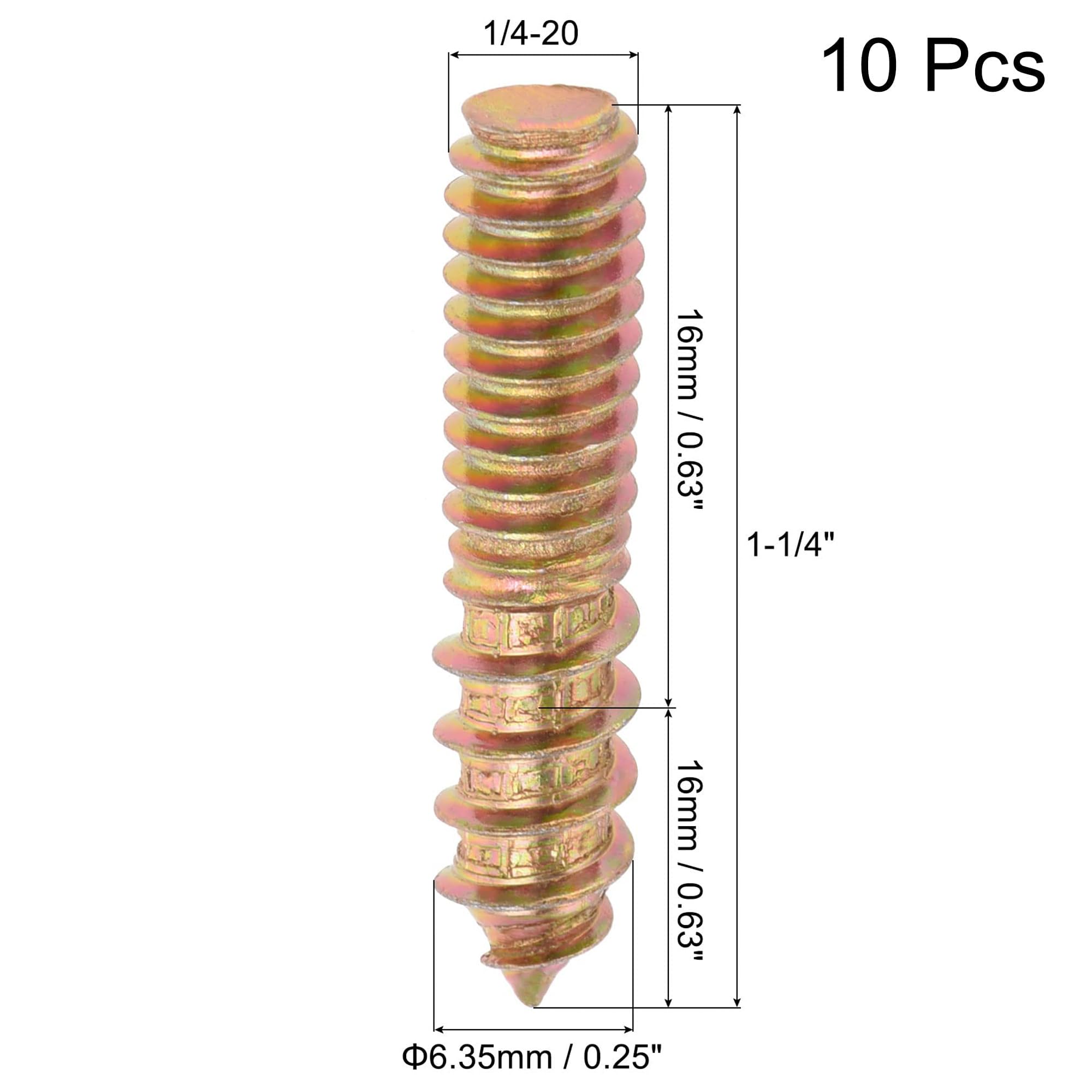 TA-VIGOR 10Pcs Hanger Bolts, 1/4-20"x1-1/4" Double Headed Bolts Self Tapping Screw, Double Ended Dowel Screws for Wood Joint Furniture - Image 2