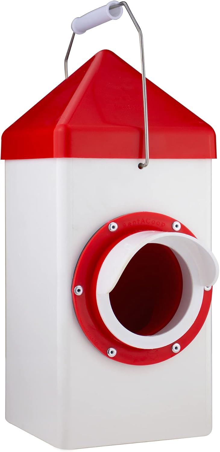 RentACoop 10lb High Rise BPA-Free Single-Port Chicken Feeder - Includes Anti-Roost Lid, Rain Hood, and Mounting Hardware - Suitable for 12 Week or Older Chickens, Adult Chickens, and Poultry