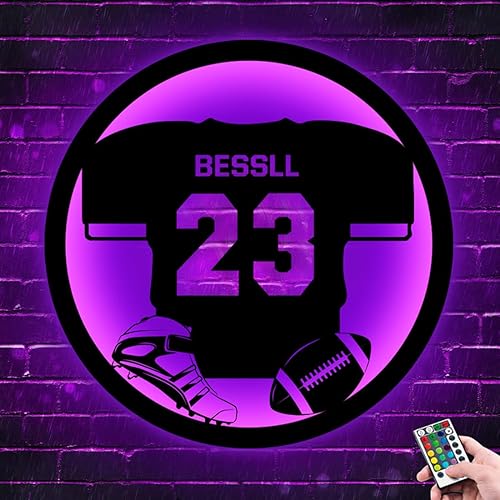 Miniatura 6 de Letrero de neón de jersey de fútbol personalizado, luz nocturna LED de metal de fútbol para arte de pared, 16 colores cambiantes de fútbol, lámpara