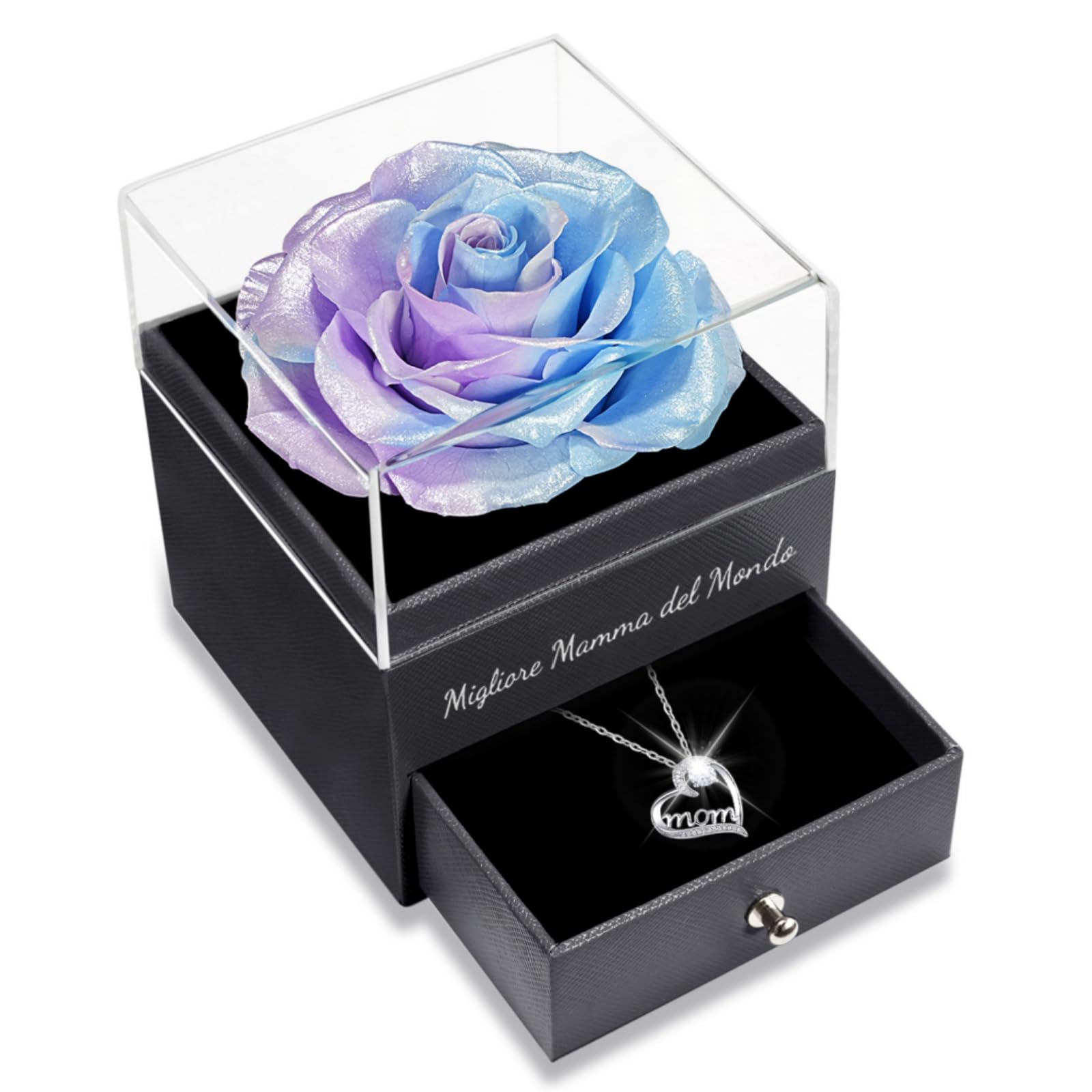 Sunia Festa della Mamma Idee Regalo, Vera Rosa Eterna con Collana Argento 925 Donna, Migliore Mamma del Mondo, Rosa Eterna Stabilizzata, Regalo Donna Compleanno