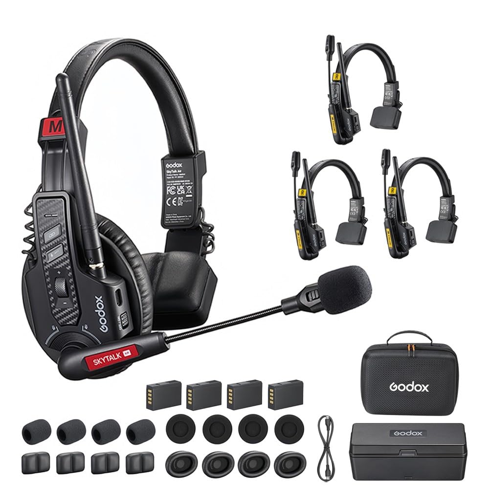 GODOX SKYTALK Air 4S Auriculares remotos inalámbricos Sistema de intercomunicación inalámbrico dúplex Completo, 500M 20H ENC Comunicación de Equipo monoauricular para espectáculo en Vivo (4 Juegos)