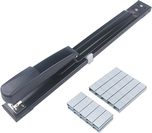 Engrapadora de largo alcance para oficina, engrapadora de escritorio con brazo largo con 1000 grapas 246 + 1000 grapas 248 (negro, capacidad de 2550