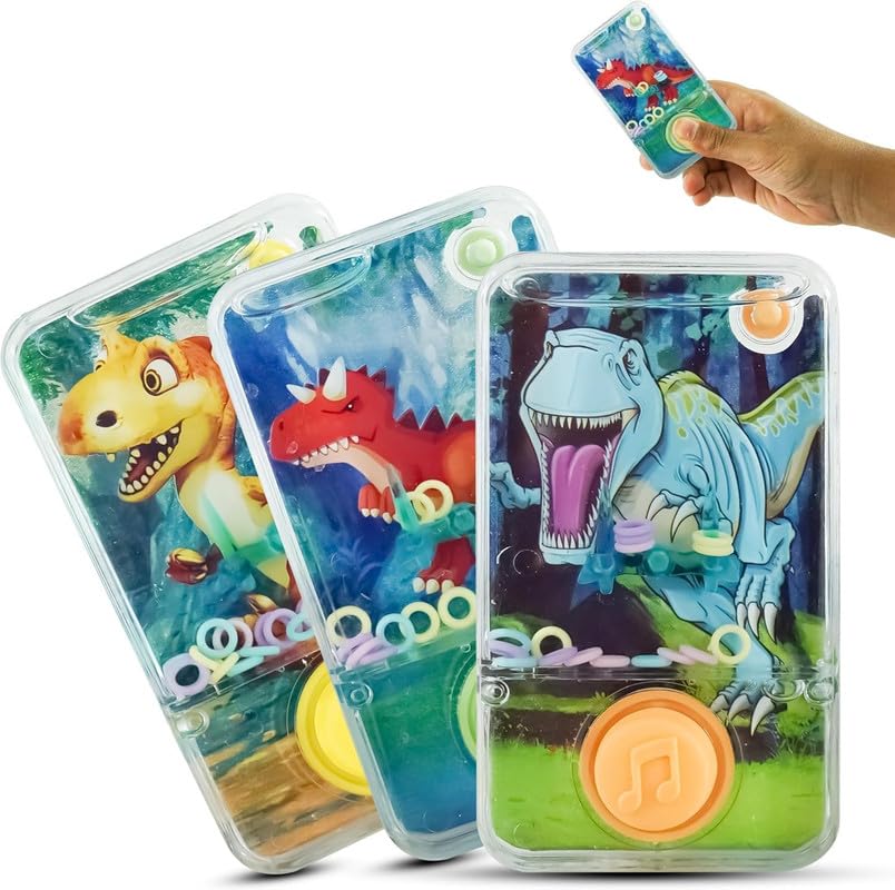 Dinosaur Handheld Water Game, Water Ring Toss Shooter Toy for Kids, No Battery Push Button Arcade Game, Travel Ages 3+ |Random Color