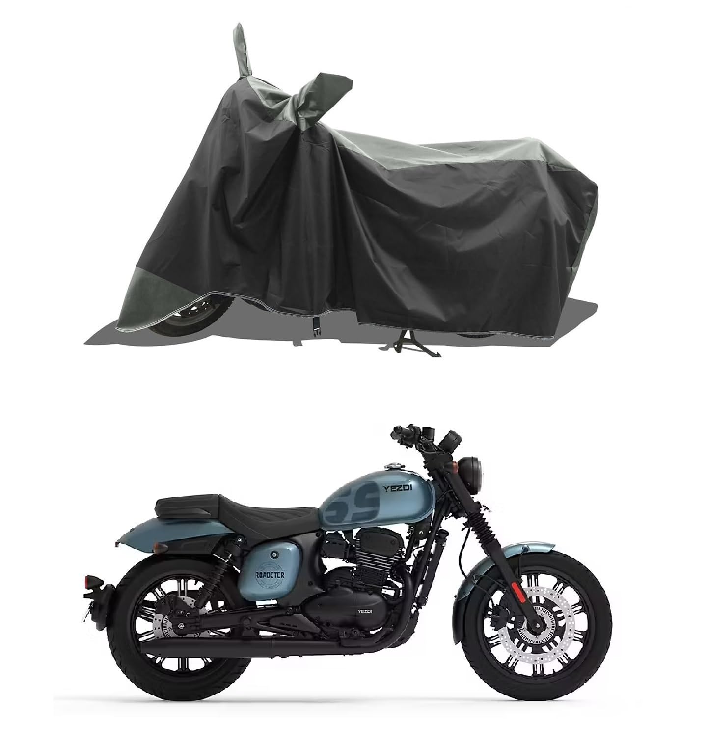 ROMEIZ - Two Wheeler - Bike Cover for 2025 Yezdi Roadster MK2 Bike Cover with Water-Resistant and Dust Proof Premium 210T Fabric_Grey Stripe-picture-12