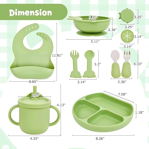 Miniatura 7 de Baby Led Weaning Supplies  Juego de 10 piezas de silicona para bebés  Juego de suministros de autoalimentación con ventosa y plato, cuchara,