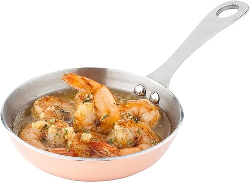 Miniatura 4 de Restaurantware Mini sartén de 6.5 pulgadas, 1 sartén curvada, resistente a las manchas con mango de acero inoxidable plateado, apto para
