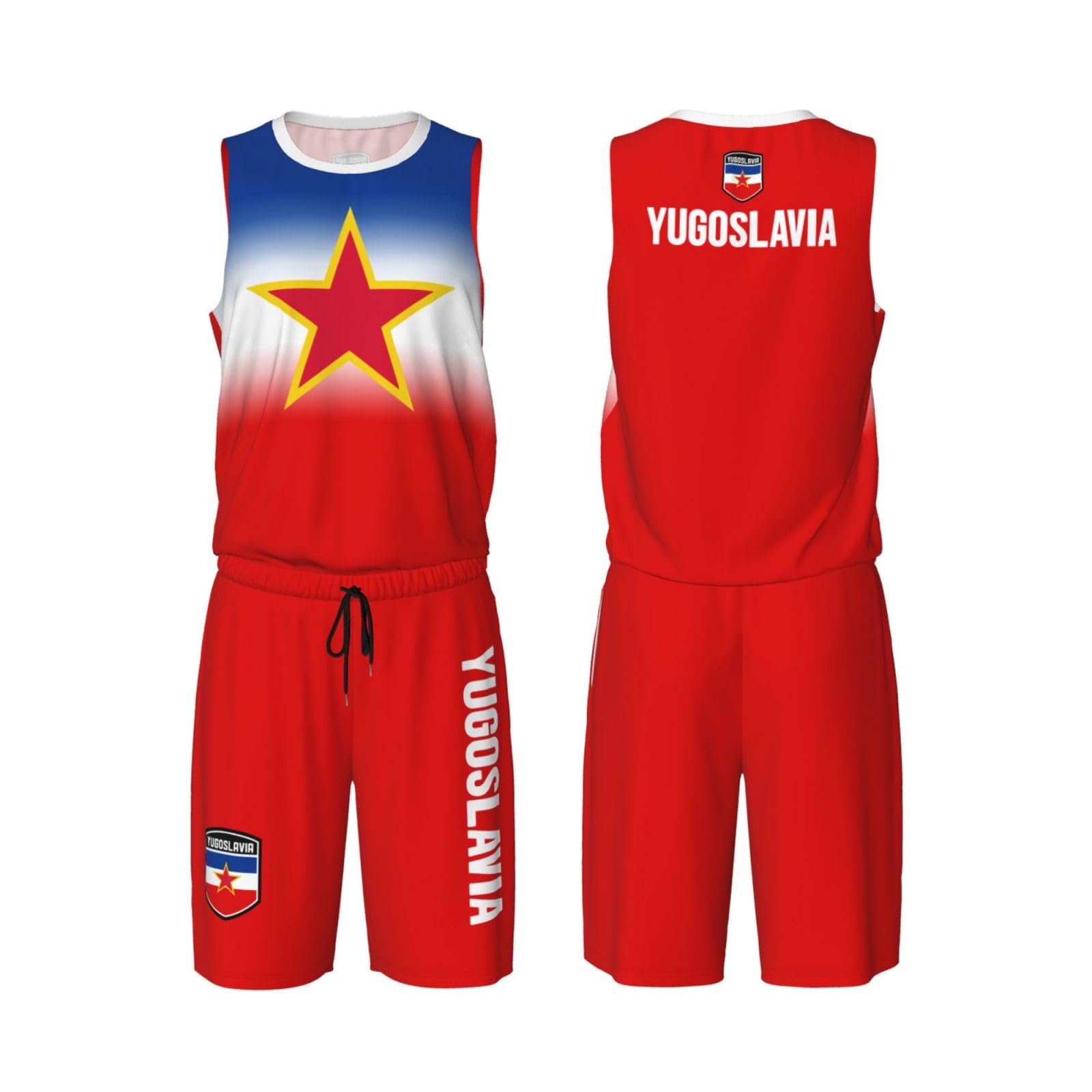 DABOYOZHZH Yugoslavia Flag (2) Basketball Uniform Suit for Men Team Training Athletic Gradient Jersey
