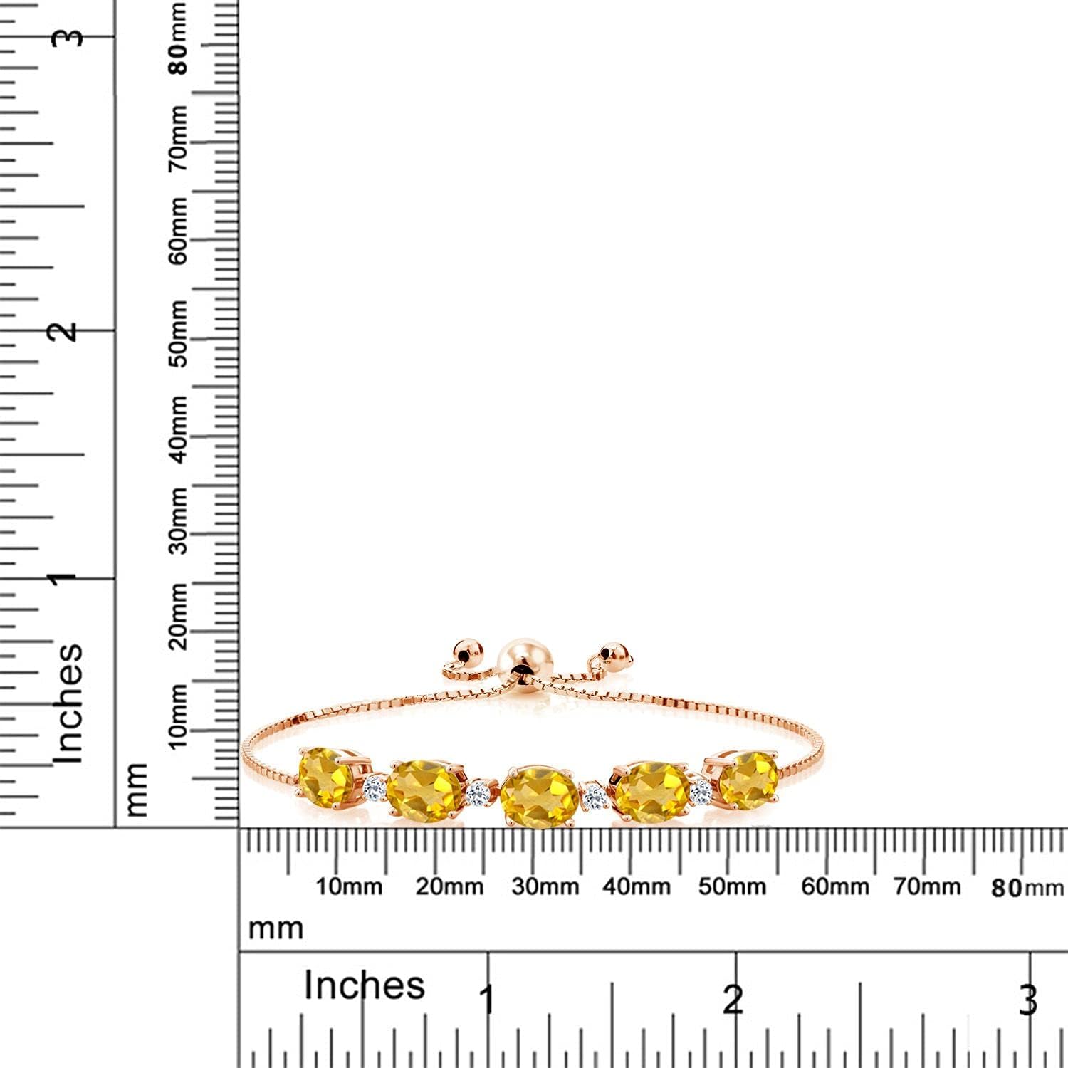 Gem Stone King 6.84 Ct Oval Yellow Citrine White Topaz 18K Rose Gold Plated Silver Bracelet For Women - Image 2