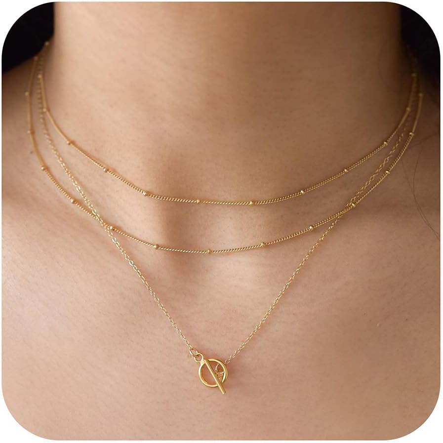 Turandoss Gold Chain Necklace for Women Trendy - Dainty 14K Real Gold Plated Cuban Necklace Snake Necklace Disc Chain Necklace Gold Multi Layered Paperclip Chain Necklace Gold Jewelry Gifts for Women