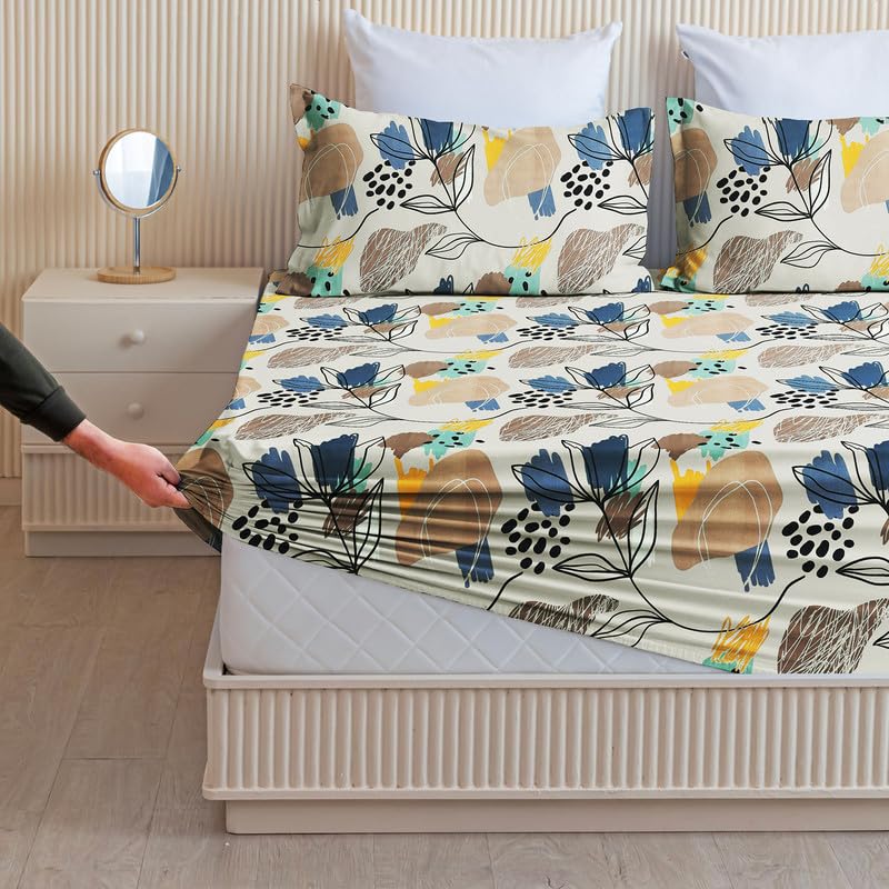 BSB HOME Premium Cloud Cotton Fitted Bedsheets with 2 Pillow Covers for King Bed | 300-320 TC | Size 78x72+10 Inches | Creamy Beige | Soft, Durable and Deep Pocket 360 Fitted Sheet-image-22