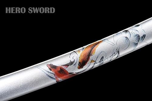 Miniatura 3 de HERO SWORD Clay Tempered Katana T10 Clay Juego de 2 piezas-koi Theme Japanese Samurai Swords Set Real Hamon Razor Sharp Full Tang Arma listo para