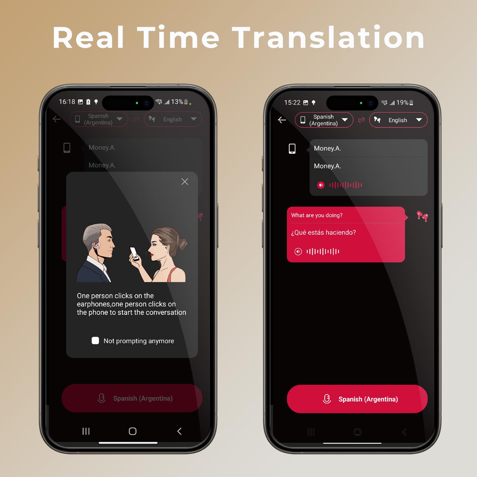 ERAZER X8 - Auriculares traductores en tiempo real con IA para traducción de idiomas en 165 idiomas, dispositivo de traducción bidireccional para iOS y Android, viajes, negocios y aprendizaje
