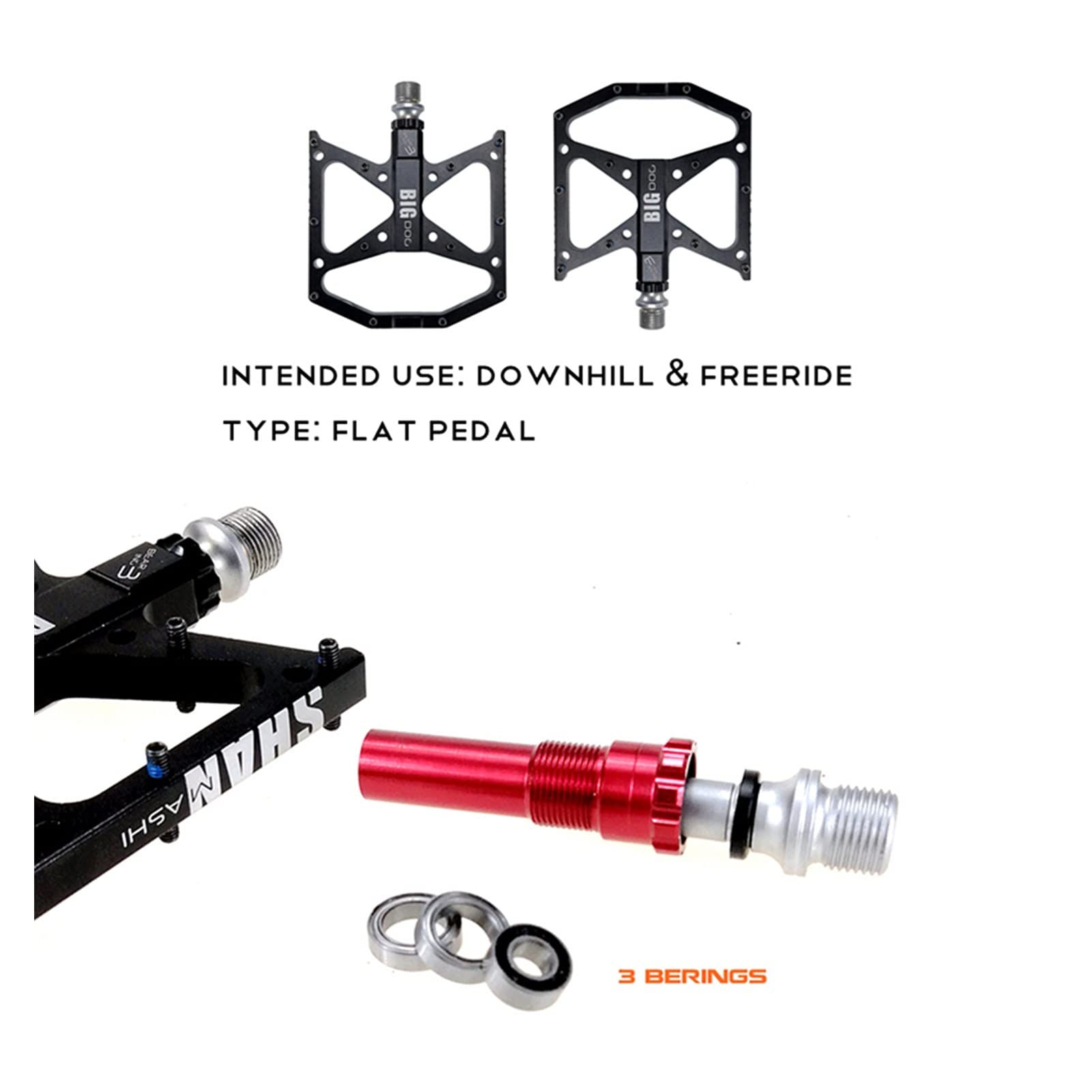 Pedali Bici,Pedali Mtb Ultralight Flat Foot Mountain Bike Pedals MTB CNC in lega di alluminio sigillato 3 cuscinetti antiscivolo