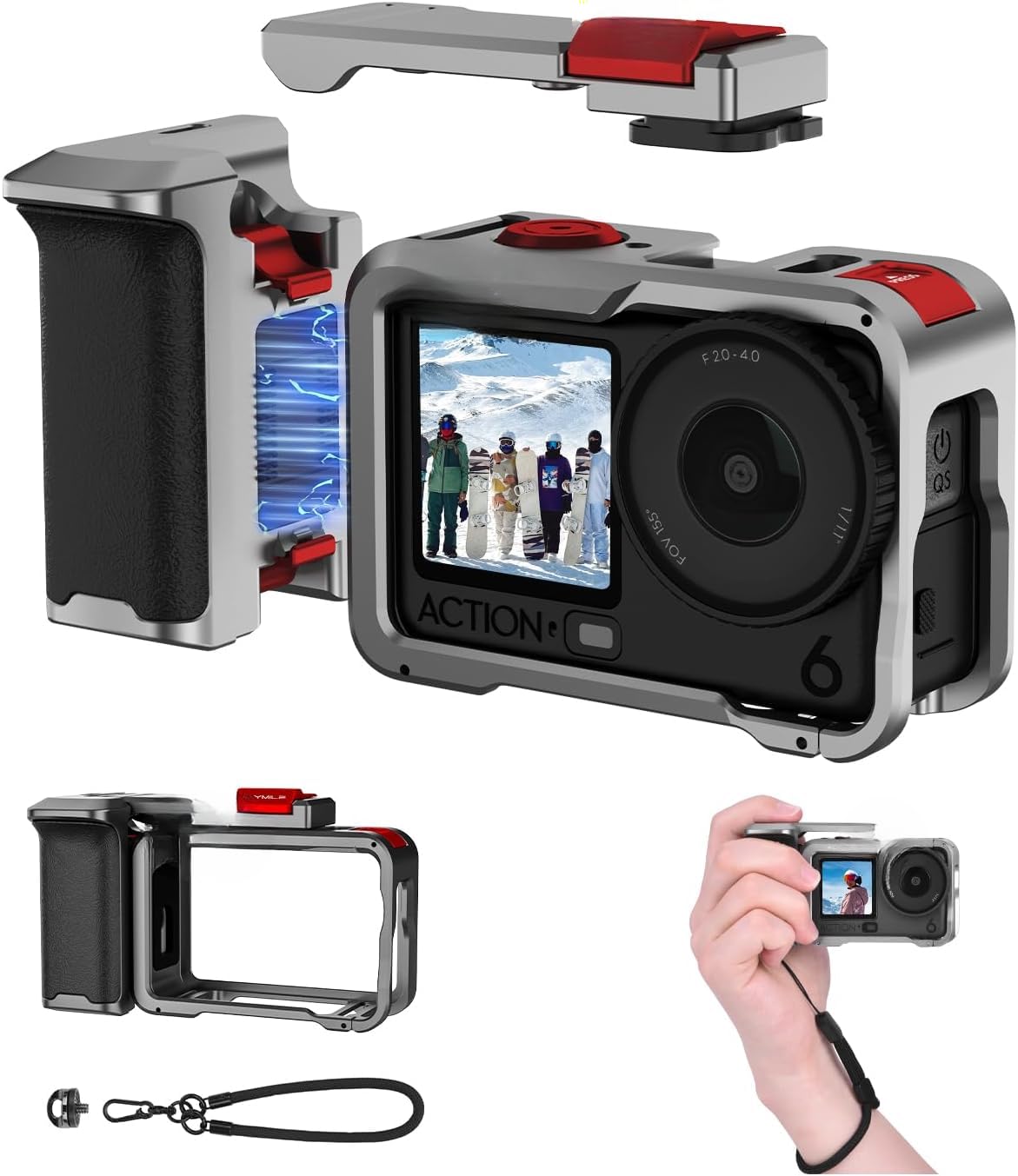 Compatiable for DJI Action 6 Xplorer Grip Kit, Aluminum Alloy Camera Handle Bundle Expansion Mount with Shutter Button, Quick Release, Cold Shoe, 1/4" Threaded Hole for DJI Osmo Action 6 Accessories-picture-38