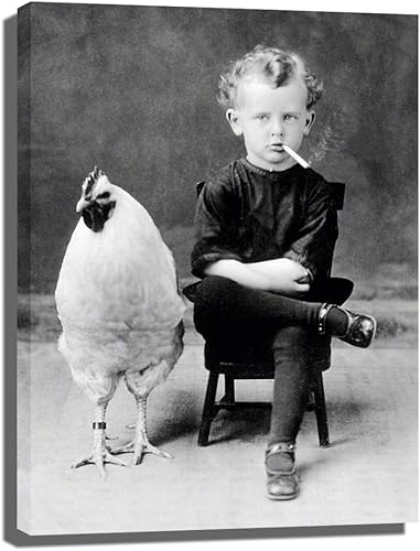 Póster con estampado de cigarrillos para fumar con gallo, de niño con pollo, cuadros de decoración de pared (sin marcocon marco (sin marco, 12 x 16