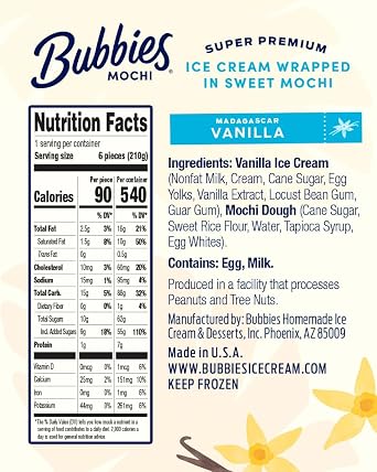 Bubbies Mochi Ice Cream, Madagascar Vanilla 7.5oz (Pack of 1)
