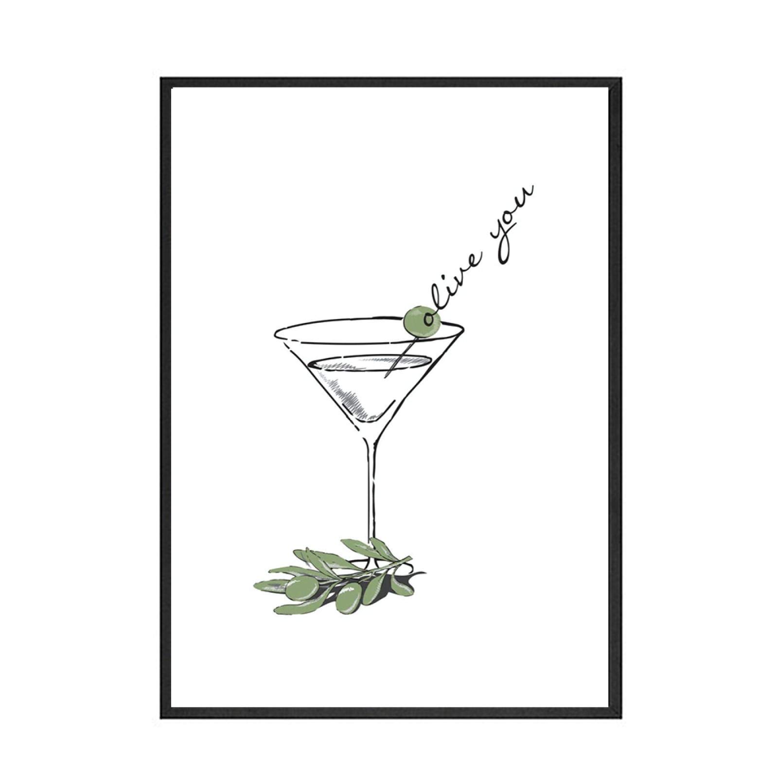 Impresión de arte lienzo pintura Olive You Goblet cartel letra simple juntos arte de la pared imagen dormitorio moderno decoración de la sala de estar 55x75cmx2 marco interior