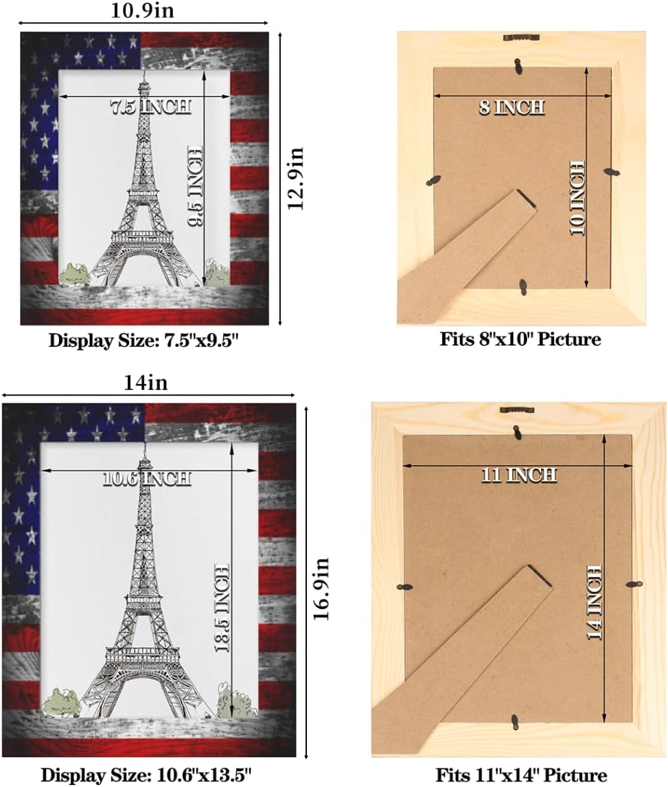 DXTKWL American Flag Picture Frames for 8 x 10 Photo, USA 4Th Of July Wood Wood Photo Frame with Stand Table Top Picture Frame for Wall Hanging Home Decoration Office Hotel Party