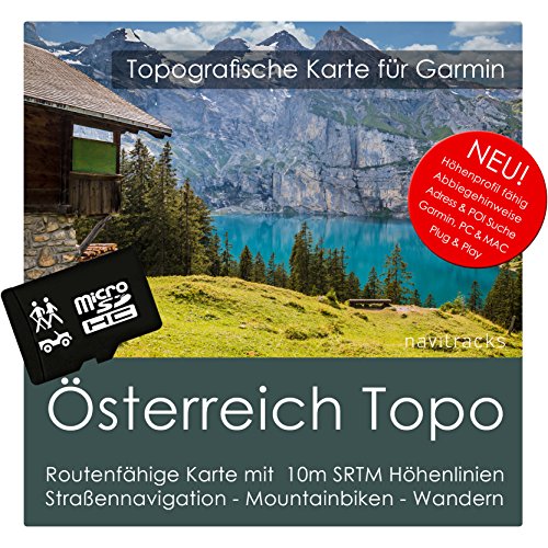 Österreich Garmin Karte Topo 4 GB microSD. Topografische GPS Freizeitkarte für Fahrrad Wandern Touren Trekking Geocaching & Outdoor.